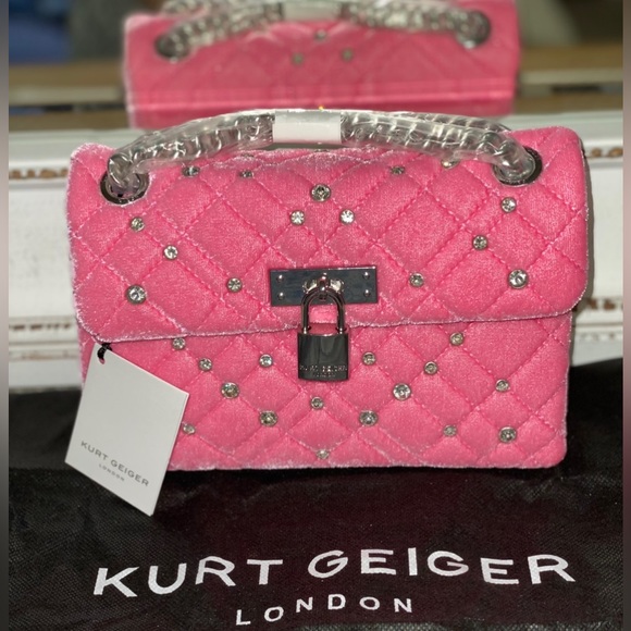 Kurt Geiger London Pink Velvet Stone Mini Crossbody Bag - Picture 4 of 9